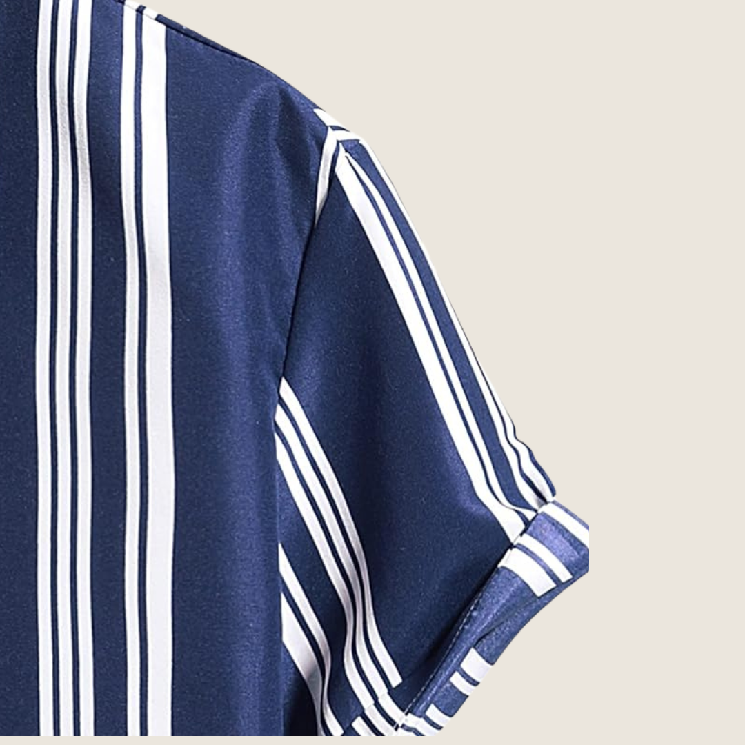 Arlo | Men's Striped Button Up Shirt Navy White Short Sleeve