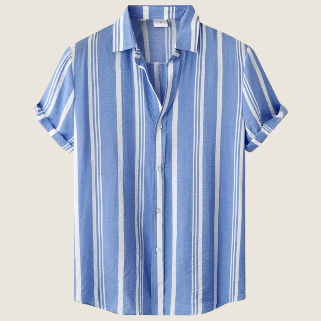 Arlo | Men's Striped Button Up Shirt Navy White Short Sleeve