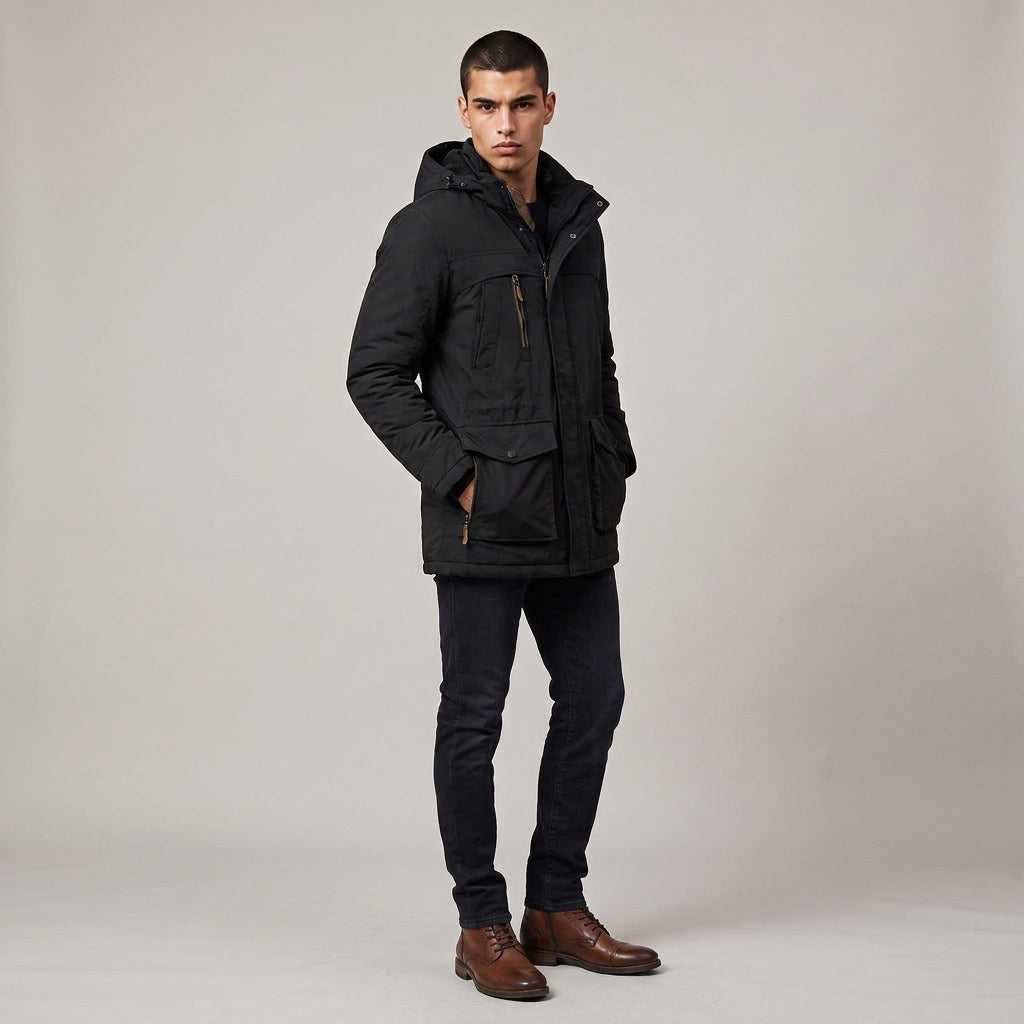 Dama Washington Hugo waterproof hooded winter parka Black - full outfit model view