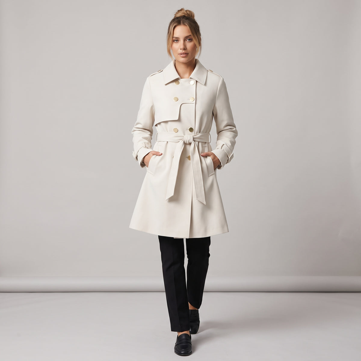Dama Washington Enid women's double-breasted trench coat - model front view