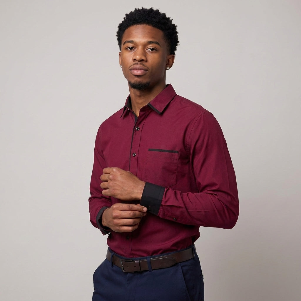 Dama Washington Rhys smart casual button up shirt Burgundy - model front view