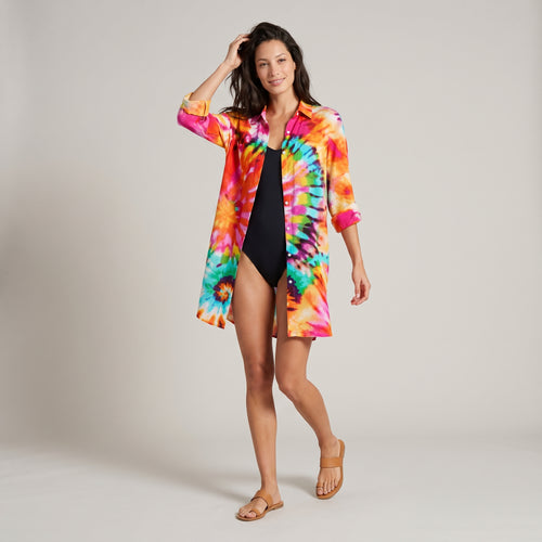 Dama Washington Ada women's beach cover up tie dye multicolor - model front view