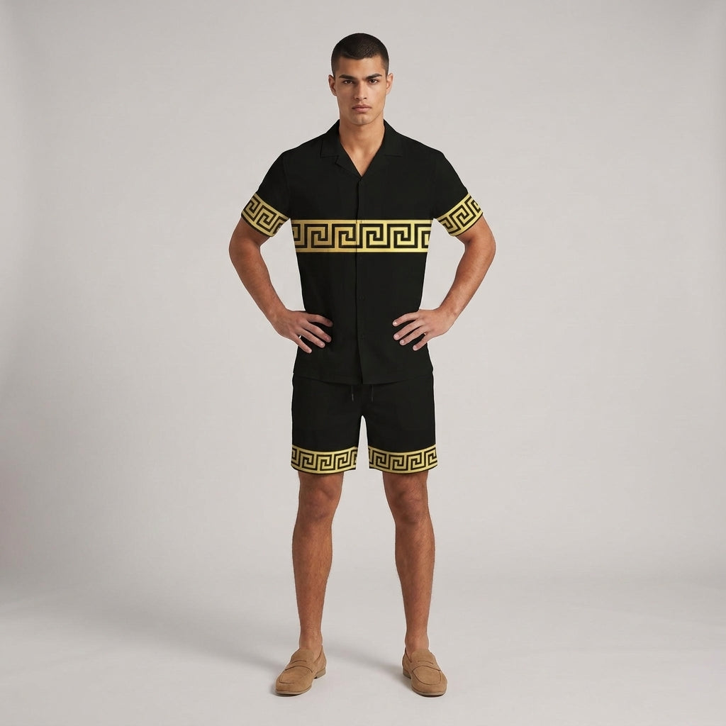 Dama Washington Axel geometric pattern shirt and shorts set Yellow - full outfit model view