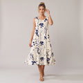 Dama Washington Esme women's floral midi dress sleeveless cream navy - model front view