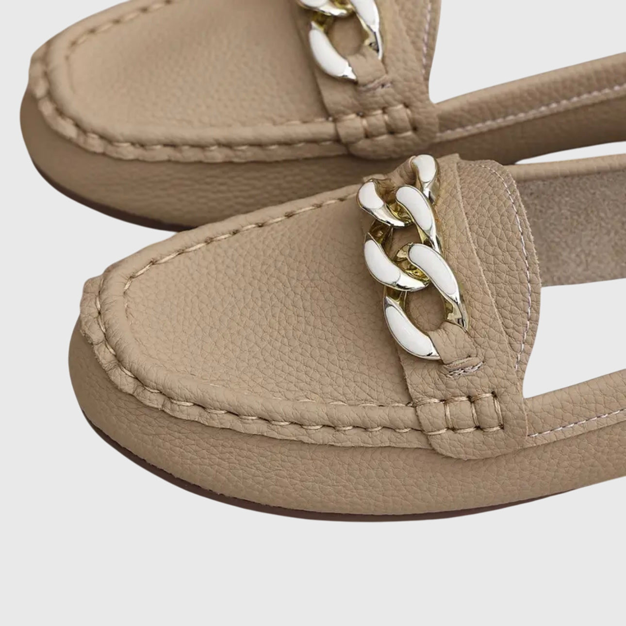 Mia | Women's Chain Link Loafer Cream Gold Accents