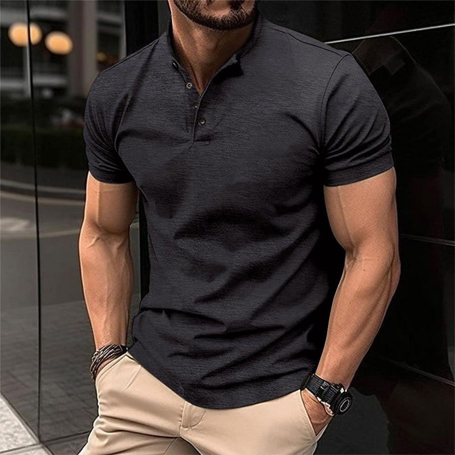 Voss | Men's Casual Henley Shirt Olive Green Short Sleeve