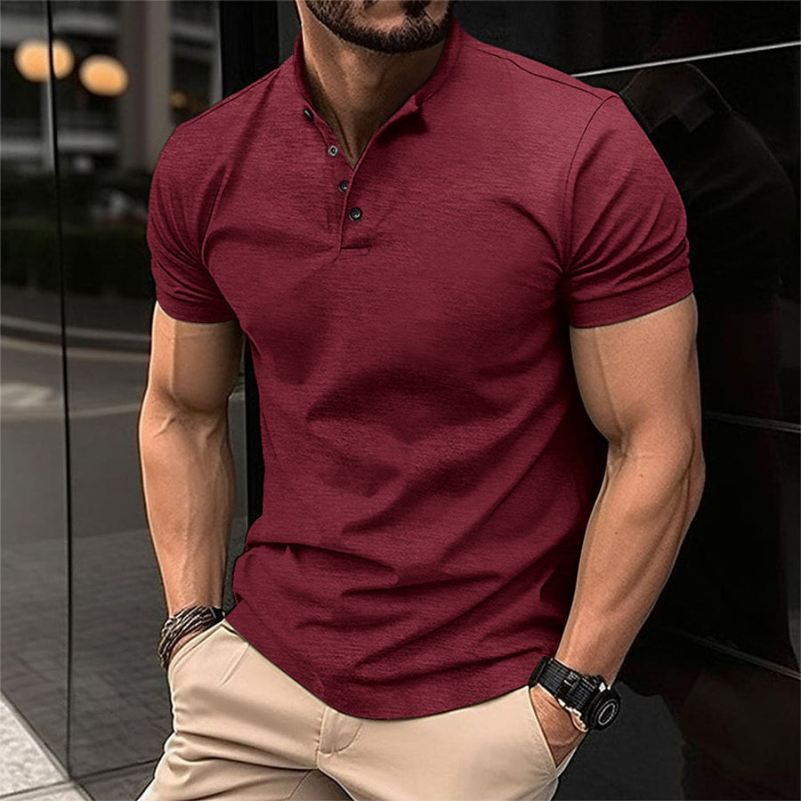 Voss | Men's Casual Henley Shirt Olive Green Short Sleeve
