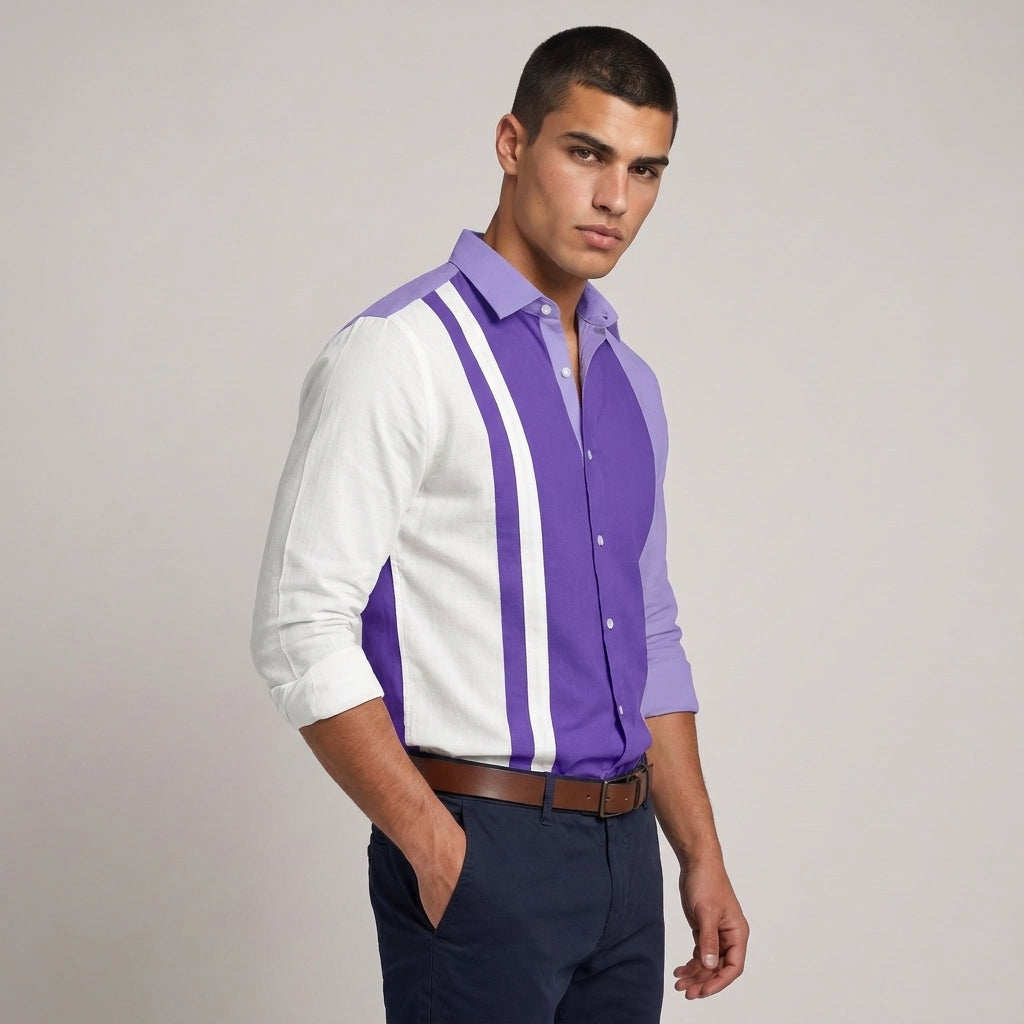Dama Washington Axel color block button up shirt Purple - model front view