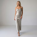 Dama Washington Isla satin slip maxi dress Silver - full outfit model view
