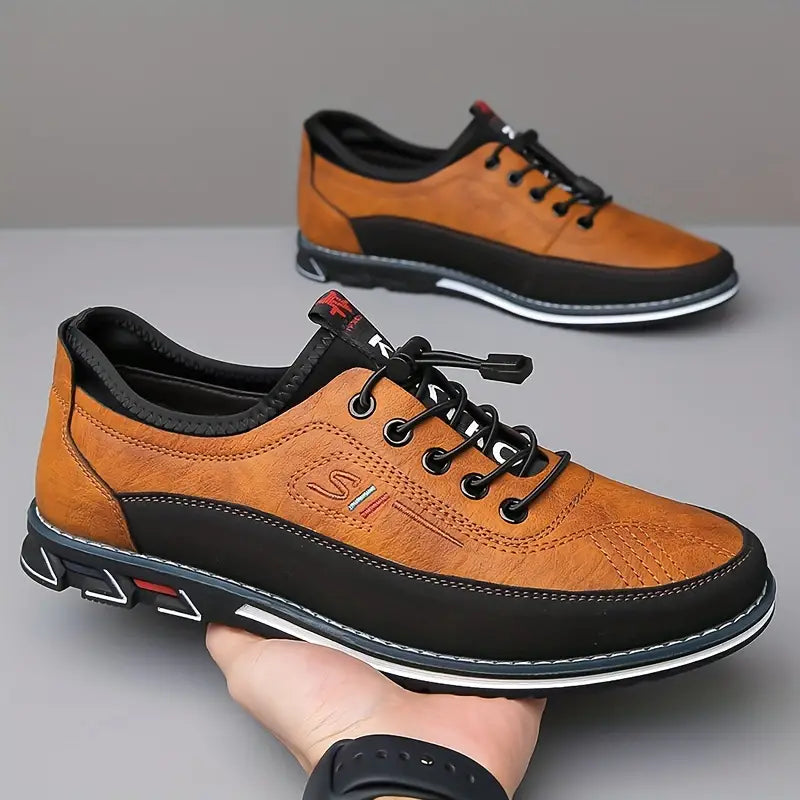 Ivo | Men's Lace Up Leather Casual Shoes Tan Black