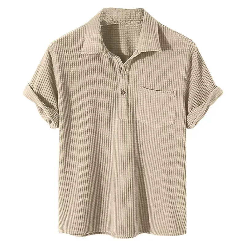 Orson | Men's Textured Camp Collar Shirt Cream Short Sleeve