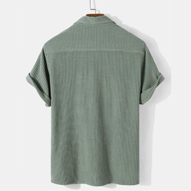 Orson | Men's Textured Camp Collar Shirt Cream Short Sleeve