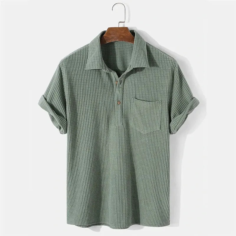 Orson | Men's Textured Camp Collar Shirt Cream Short Sleeve