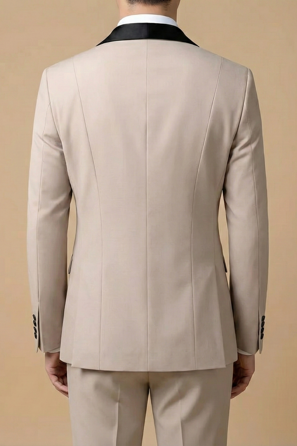 Voss | Men's Cream Three Piece Suit Black Shawl Lapel