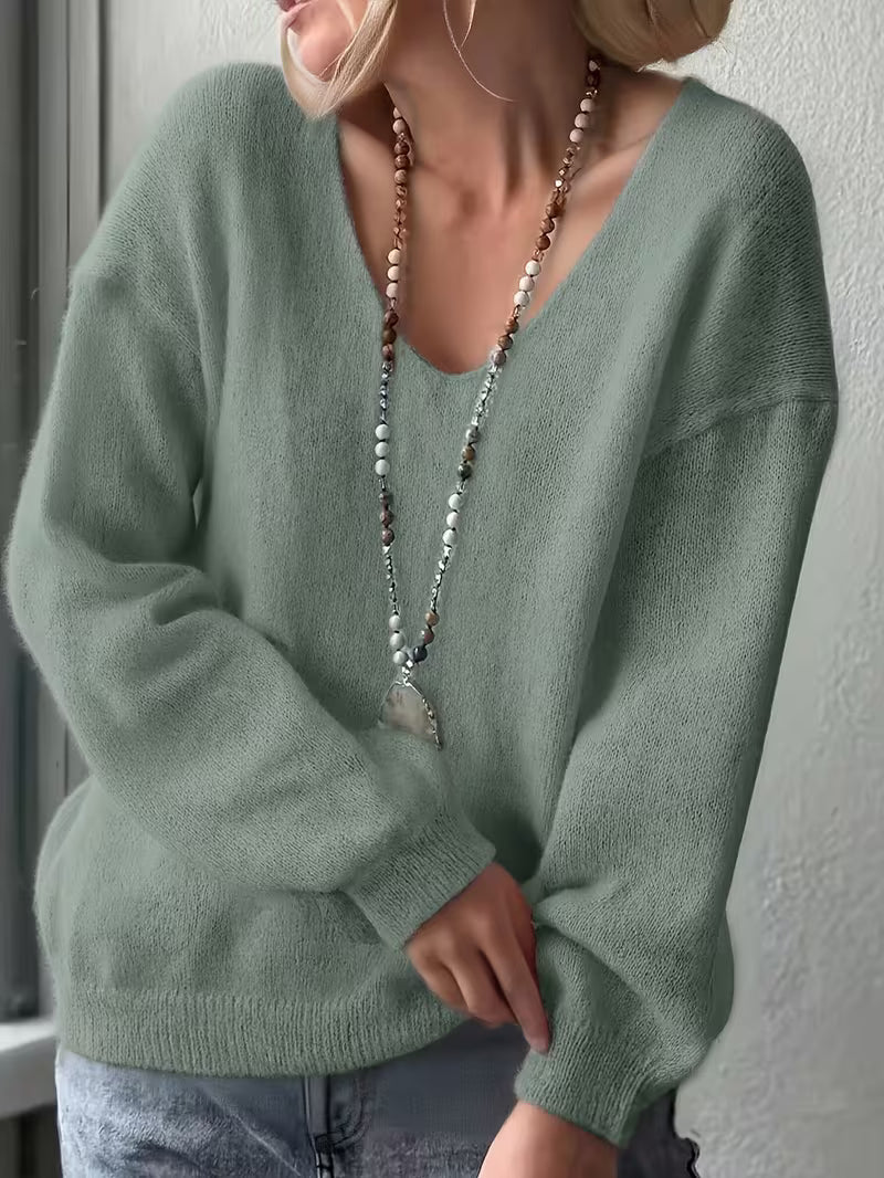Wren | Women's Oversized Sweater Light Blue V Neck