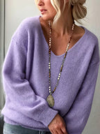 Dama Washington Wren women's oversized sweater light blue v neck - view 3