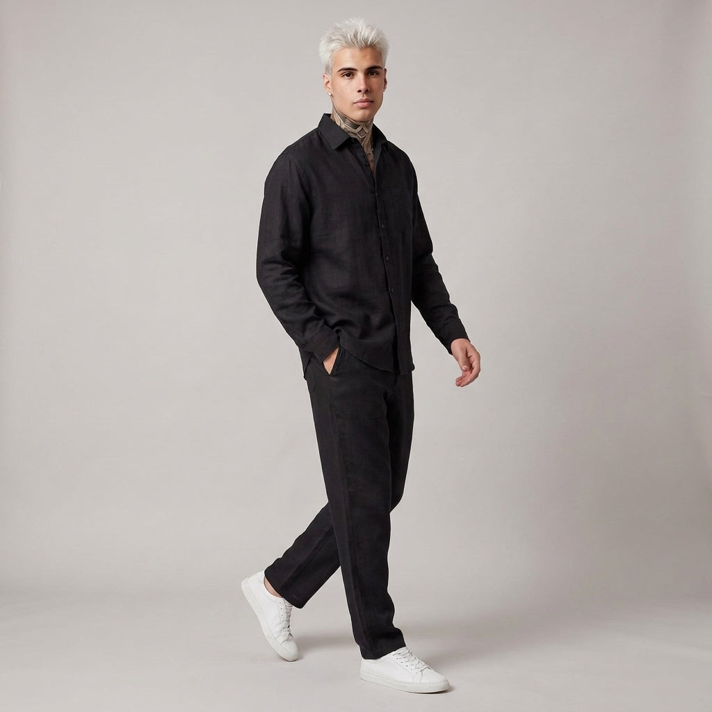 Dama Washington Rowan oversized linen set Black - full outfit model view