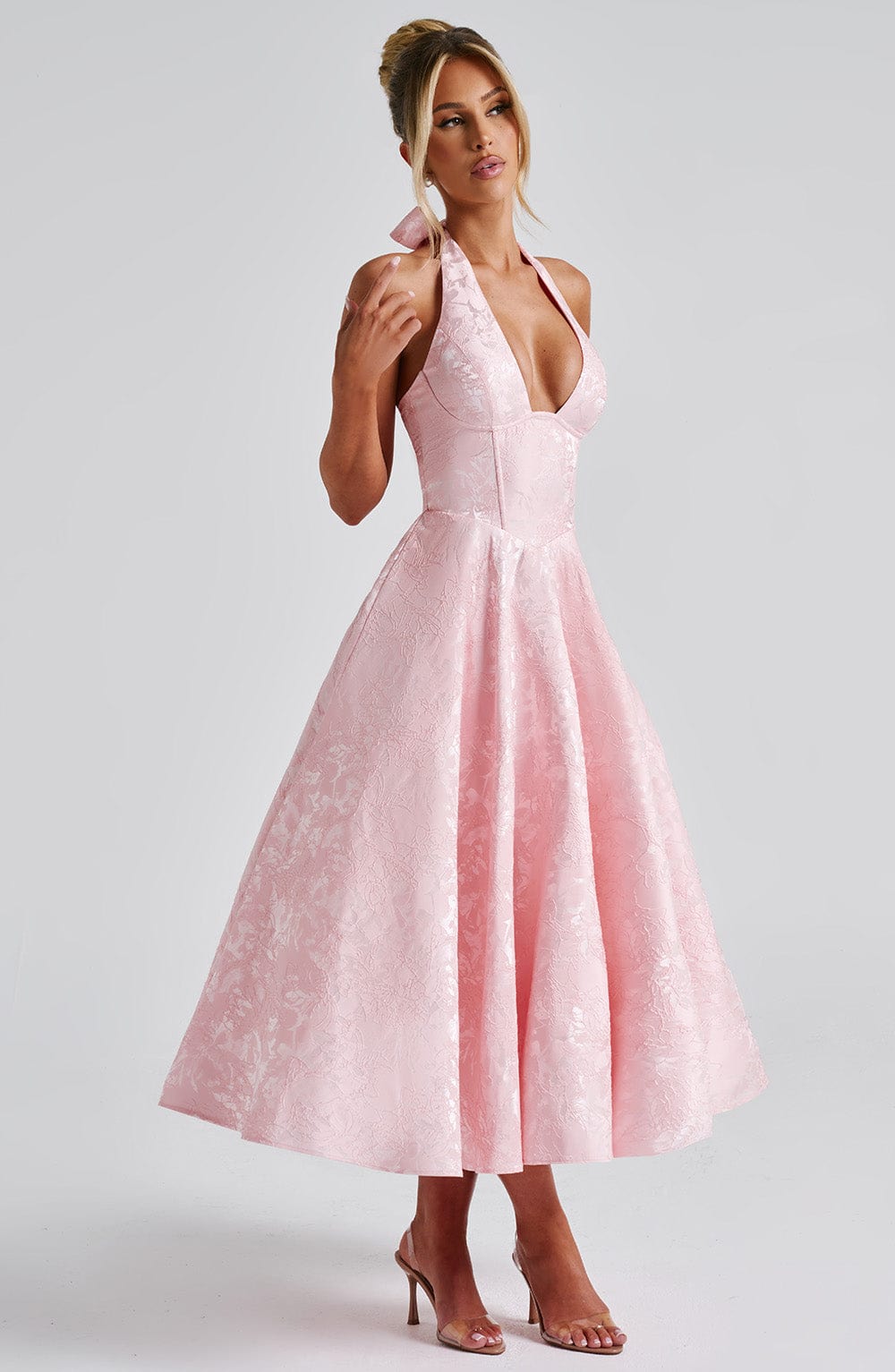 Thea | Women's Halter A Line Midi Dress Pink