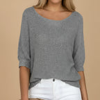 Dama Washington Mia women's knit sweater gray three quarter sleeve - front view