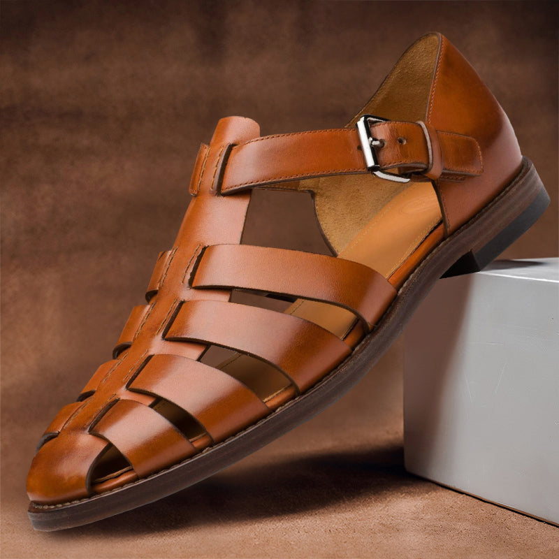 Axel | Men's Leather Fisherman Sandals Navy Closed Toe
