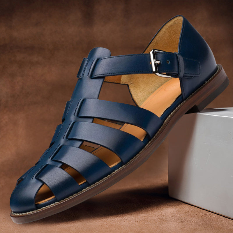 Axel | Men's Leather Fisherman Sandals Navy Closed Toe