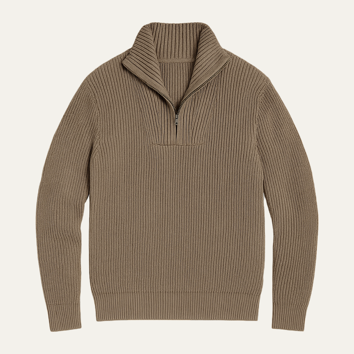 Callum | Men's Quarter Zip Sweater Beige Ribbed Knit