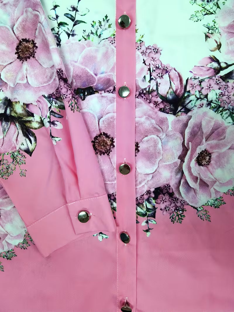 Faye | Women's Floral Button Down Shirt Pink White