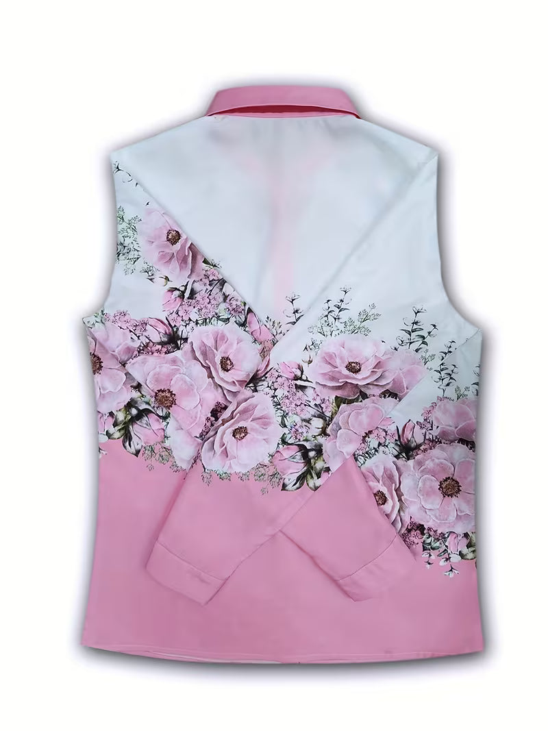 Faye | Women's Floral Button Down Shirt Pink White