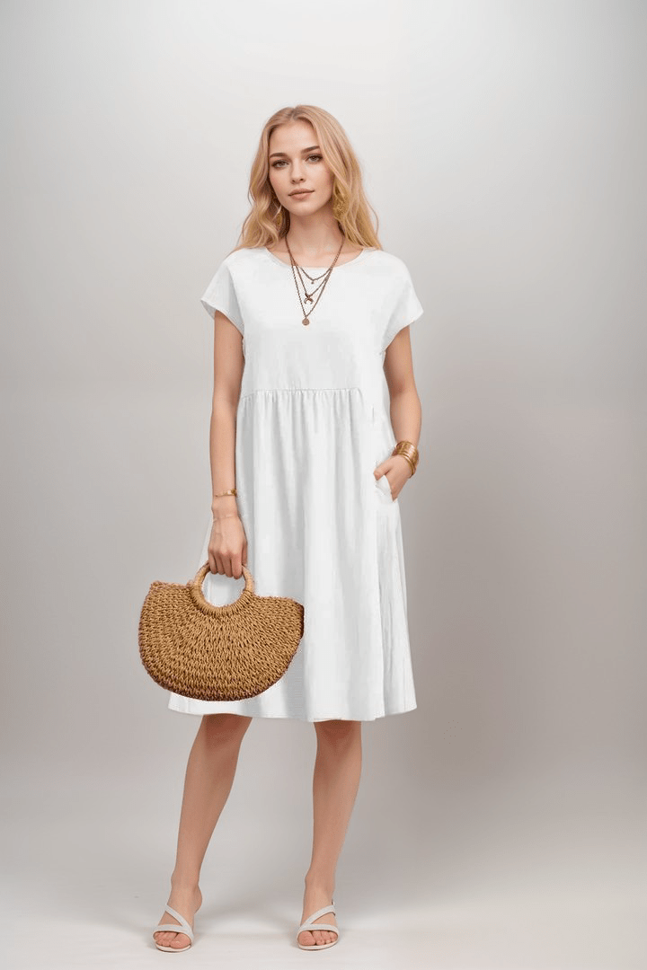 Aria | Women's Casual Midi Dress Black Short Sleeve