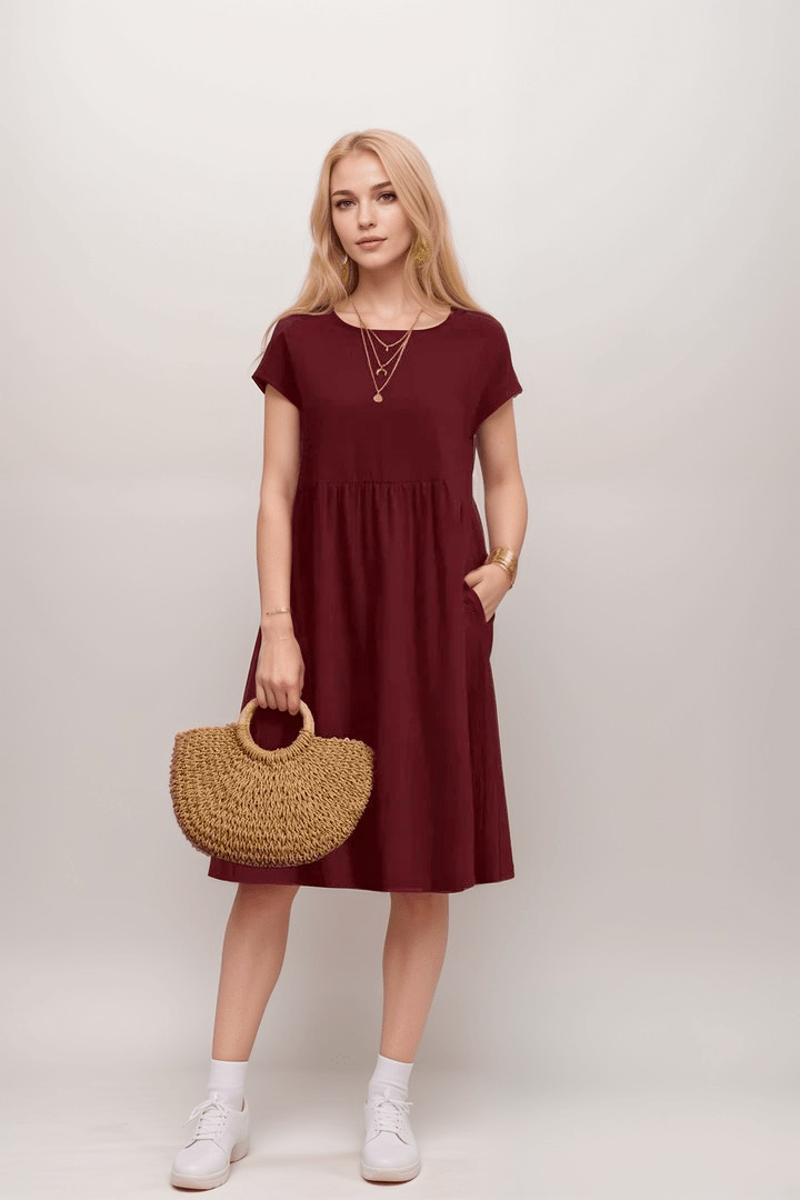 Aria | Women's Casual Midi Dress Black Short Sleeve