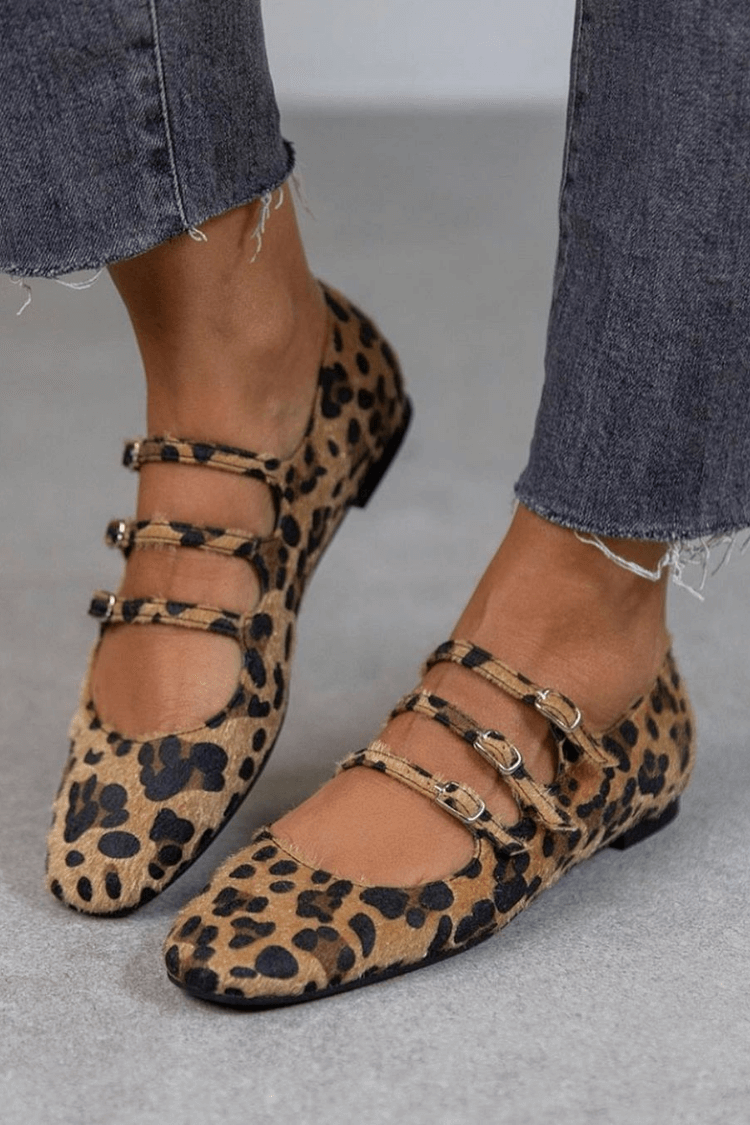 Wren | Women's Leopard Print Mary Jane Flats Tan Black