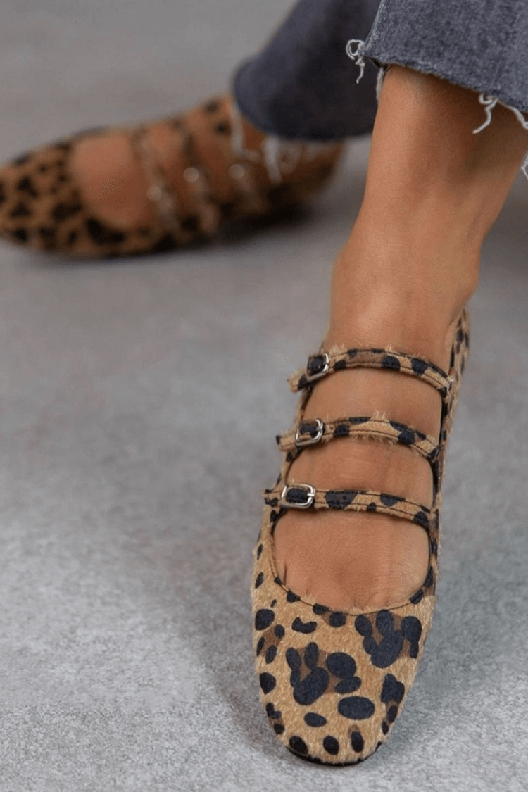 Wren | Women's Leopard Print Mary Jane Flats Tan Black