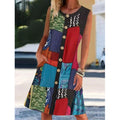 Dama Washington Demi women's patchwork midi dress button front multicolor - front view