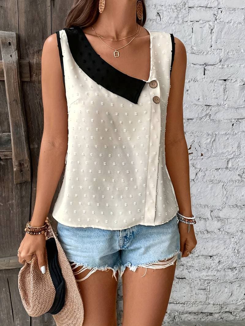 Alma | Women's Textured Crop Tank Cream Black Colorblock