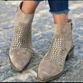 Dama Washington Demi women's studded ankle boots beige block heel - front view