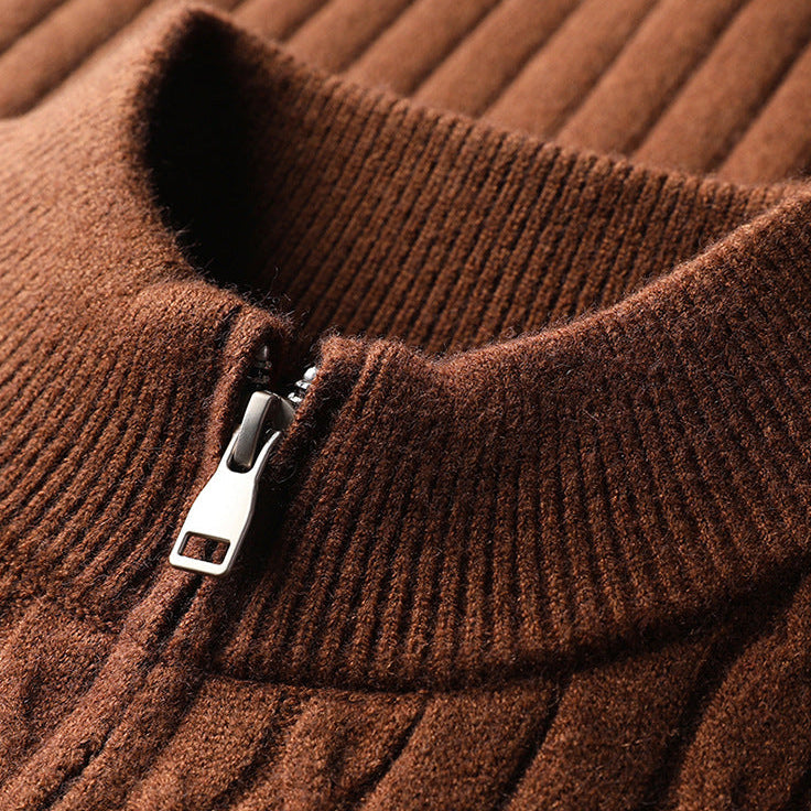 Voss | Men's Cable Knit Zip Cardigan Brown