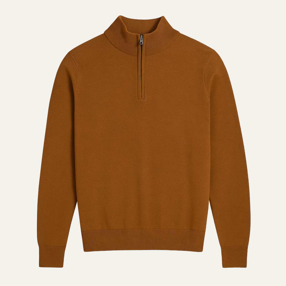 Bram | Men's Quarter Zip Sweater Camel Mock Neck Long Sleeve