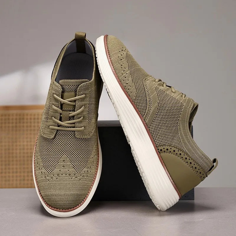 Axel | Men's Knit Oxford Shoes Olive Green White Sole