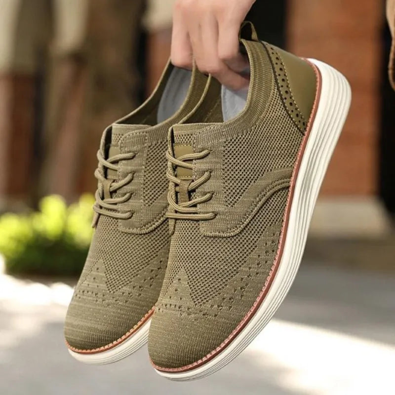 Axel | Men's Knit Oxford Shoes Olive Green White Sole
