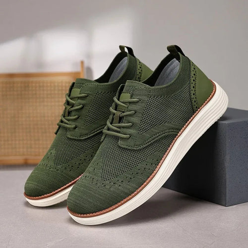 Dama Washington Axel men's knit oxford shoes olive green white sole - front view