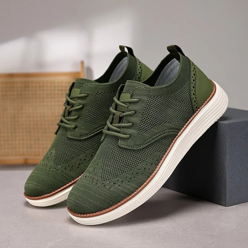 Axel | Men's Knit Oxford Shoes Olive Green White Sole