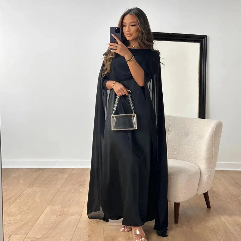 Cleo | Women's Off Shoulder Cream Maxi Dress Cape Sleeves