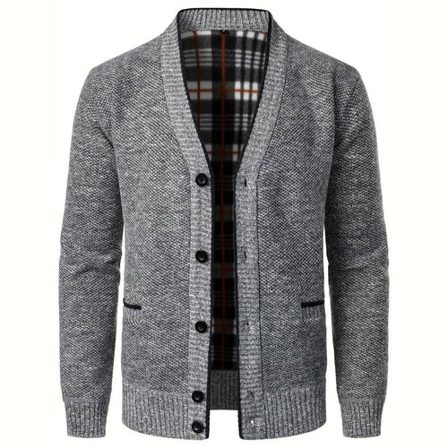 Dama Washington Axel men's cable knit cardigan gray button front - front view