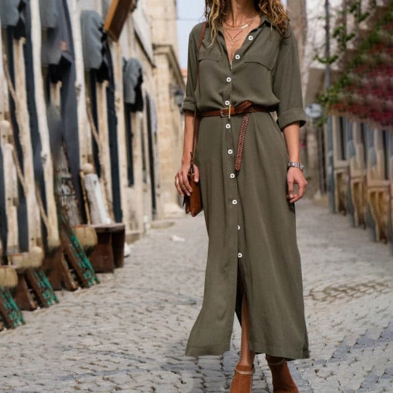Rosa | Women's Button Down Shirt Dress Orange Midi