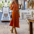 Dama Washington Rosa women's button down shirt dress orange midi - front view