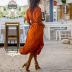 Dama Washington Rosa women's button down shirt dress orange midi - view 8