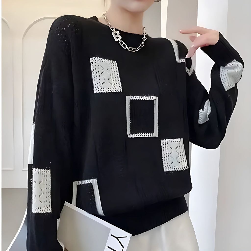 Dama Washington Vera women's color block knit sweater cream black - view 2