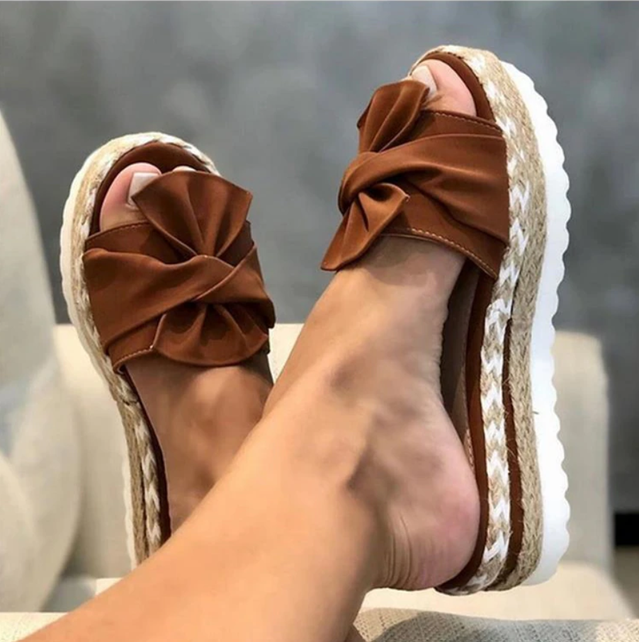Greta | Women's Bow Platform Sandals Cream Canvas