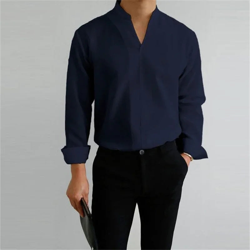 Axel | Men's White Dress Shirt Long Sleeve Mandarin Collar