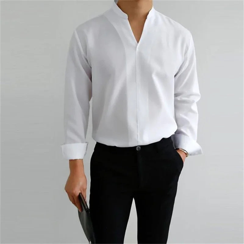 Axel | Men's White Dress Shirt Long Sleeve Mandarin Collar